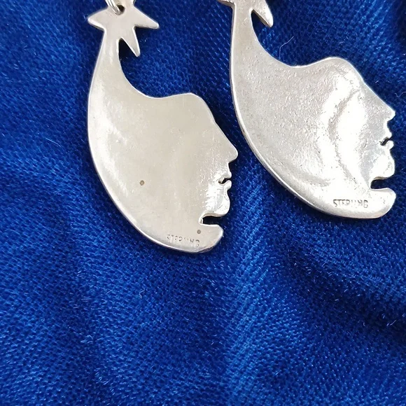 Wind Star Sterling Silver Dangle Earrings Hook Style - Picture 3 of 12
